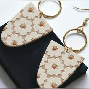 Womens Boho Floral Gold Dangle Earrings